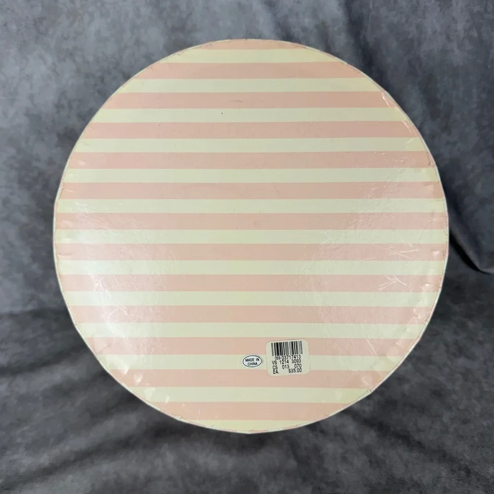 Victoria's Secret Pink Striped Round Gift Hat Box Storage Container Vintage